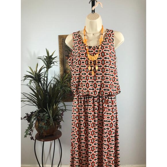 Magic Maxi Dress Women Small Red Geometric Sleeveless Stretch Boho Casual - Picture 2 of 12